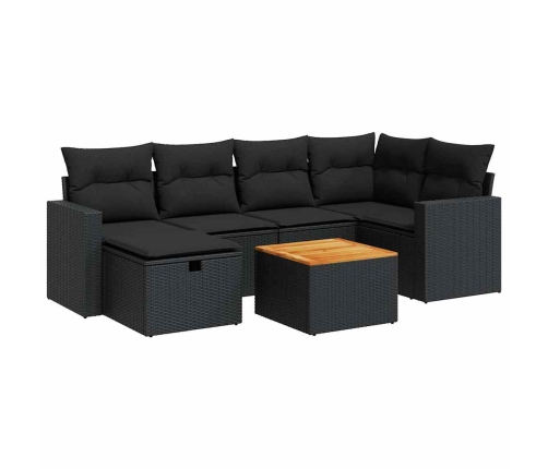 Set de sofás de jardín 7 pzas con cojines ratán sintético negro
