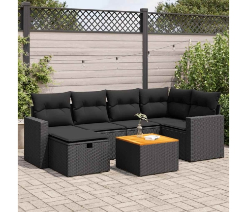 Set de sofás de jardín 7 pzas con cojines ratán sintético negro
