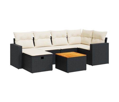 Set de sofás de jardín 7 pzas con cojines ratán sintético negro