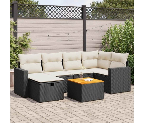Set de sofás de jardín 7 pzas con cojines ratán sintético negro