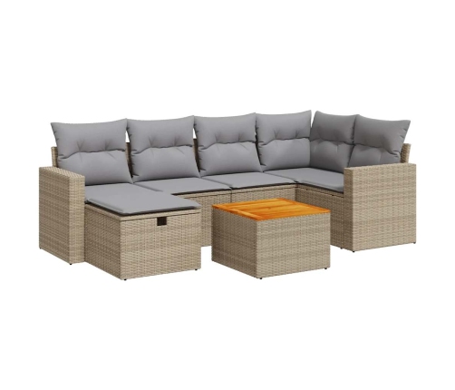Set sofás de jardín 7 piezas y cojines ratán sintético beige