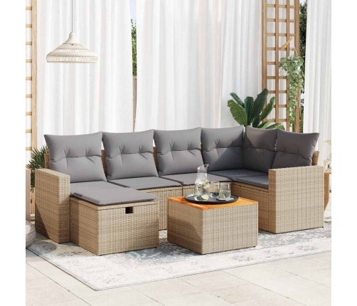 Set sofás de jardín 7 piezas y cojines ratán sintético beige