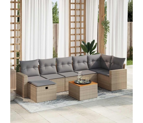 Set de sofás de jardín y cojines 8 piezas ratán sintético beige