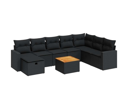 Set de sofás de jardín con cojines 9 pzas ratán sintético negro