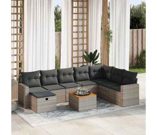 Set de sofás de jardín con cojines 9 pzas ratán sintético gris