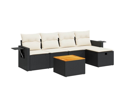 Set de sofás de jardín 6 piezas y cojines ratán sintético negro