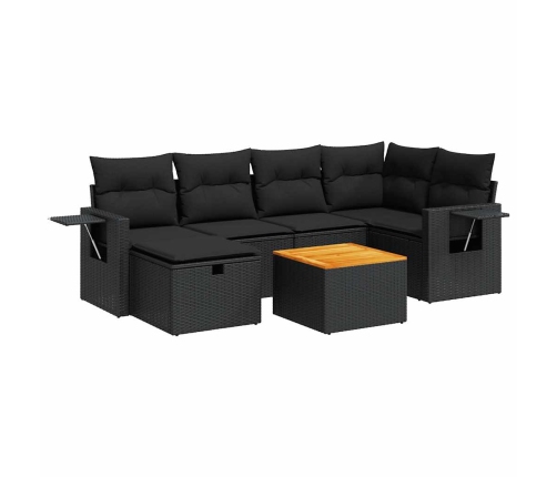 Set de sofás de jardín 7 pzas con cojines ratán sintético negro