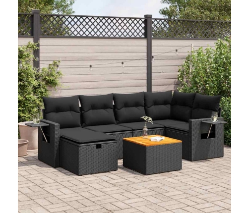 Set de sofás de jardín 7 pzas con cojines ratán sintético negro