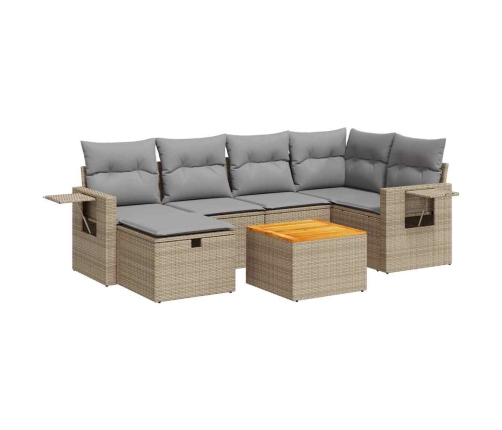 Set sofás de jardín 7 piezas y cojines ratán sintético beige