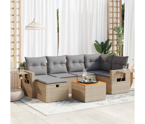 Set sofás de jardín 7 piezas y cojines ratán sintético beige