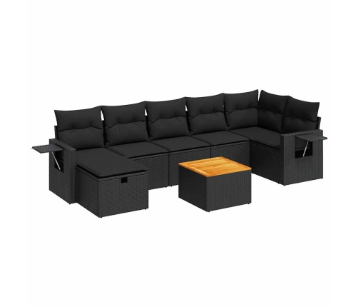 Set de sofás de jardín y cojines 8 piezas ratán sintético negro