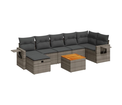 Set de sofás de jardín y cojines 8 piezas ratán sintético gris