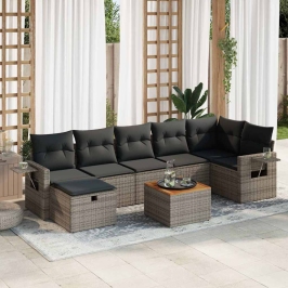 Set de sofás de jardín y cojines 8 piezas ratán sintético gris