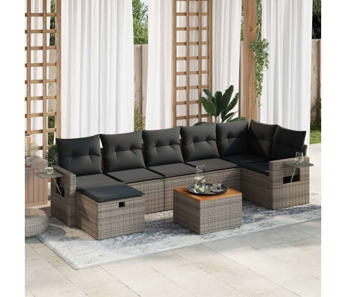 Set de sofás de jardín y cojines 8 piezas ratán sintético gris