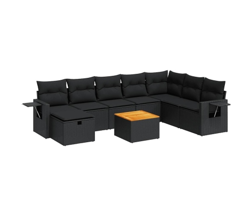 Set de sofás de jardín con cojines 9 pzas ratán sintético negro