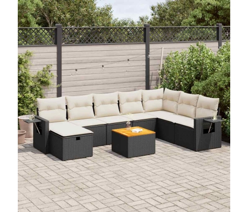 Set de sofás de jardín con cojines 9 pzas ratán sintético negro
