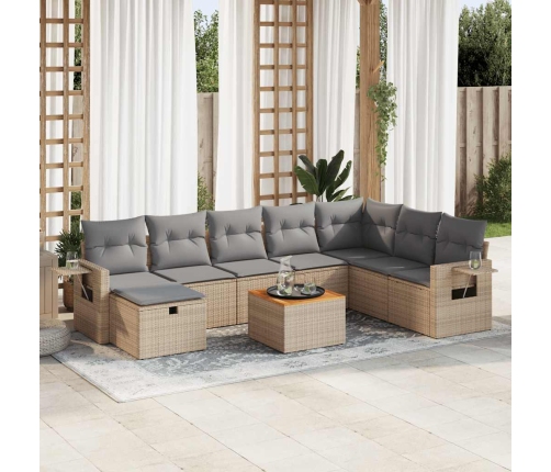 Set de sofás de jardín con cojines 9 pzas ratán sintético beige
