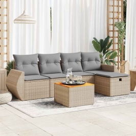 Juego de sofás jardín con cojines 6 pzas ratán sintético beige