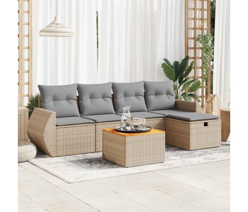 Juego de sofás jardín con cojines 6 pzas ratán sintético beige