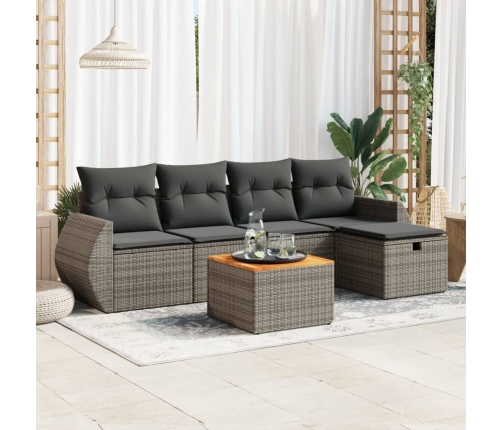 Set de muebles de jardín 6 pzas y cojines ratán sintético gris