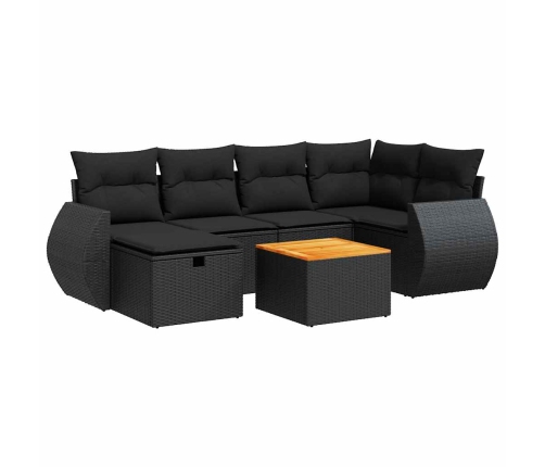 Set de sofás de jardín 7 pzas con cojines ratán sintético negro