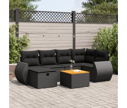 Set de sofás de jardín 7 pzas con cojines ratán sintético negro