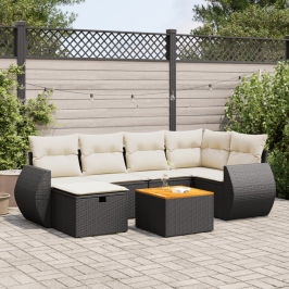 Set de sofás de jardín 7 pzas con cojines ratán sintético negro