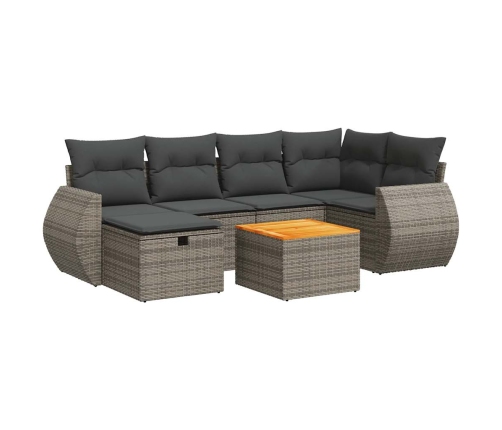 Set de sofás de jardín 7 pzas con cojines ratán sintético gris