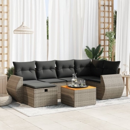 Set de sofás de jardín 7 pzas con cojines ratán sintético gris