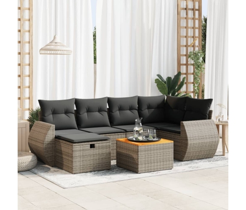 Set de sofás de jardín 7 pzas con cojines ratán sintético gris