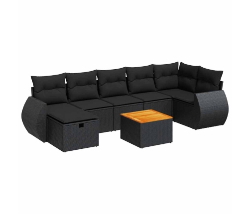 Set de sofás de jardín y cojines 8 piezas ratán sintético negro