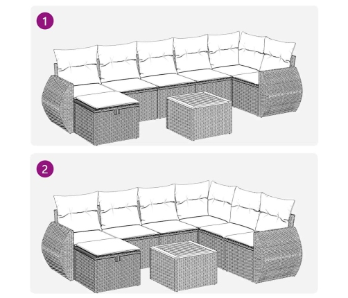 Set de sofás de jardín y cojines 8 piezas ratán sintético negro