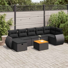 Set de sofás de jardín y cojines 8 piezas ratán sintético negro