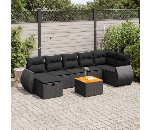 Set de sofás de jardín y cojines 8 piezas ratán sintético negro