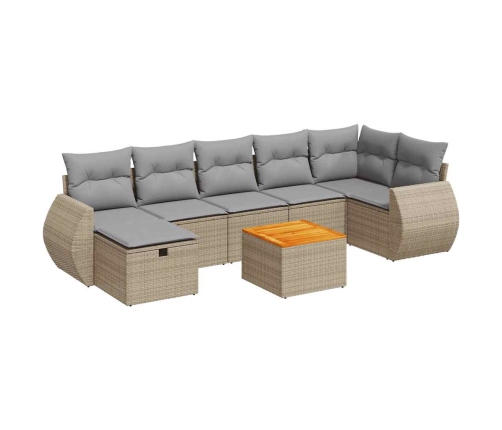 Set de sofás de jardín y cojines 8 piezas ratán sintético beige