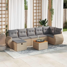 Set de sofás de jardín y cojines 8 piezas ratán sintético beige