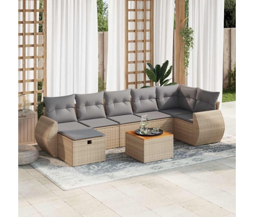 Set de sofás de jardín y cojines 8 piezas ratán sintético beige