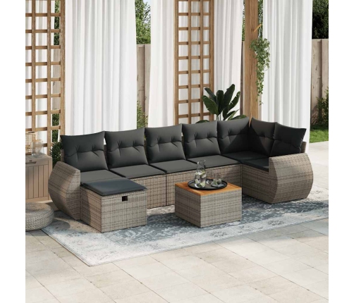 Set de sofás de jardín y cojines 8 piezas ratán sintético gris