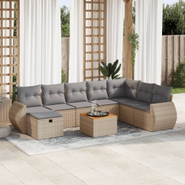 Set de sofás de jardín con cojines 9 pzas ratán sintético beige