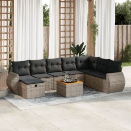 Set de sofás de jardín con cojines 9 pzas ratán sintético gris