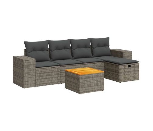Set de muebles de jardín 6 pzas y cojines ratán sintético gris