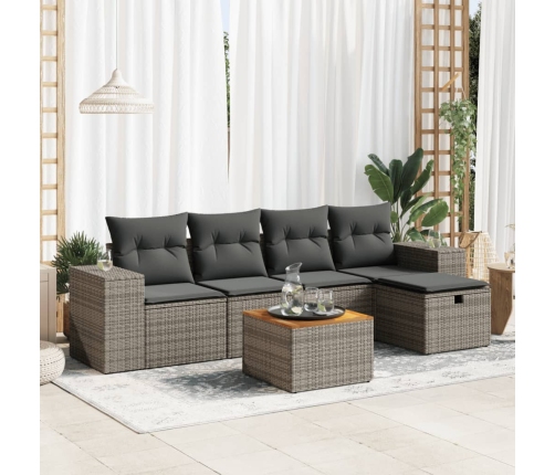 Set de muebles de jardín 6 pzas y cojines ratán sintético gris