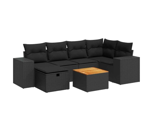 Set de sofás de jardín 7 pzas con cojines ratán sintético negro