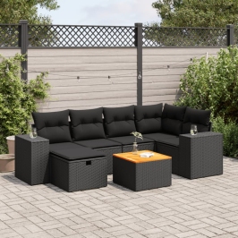 Set de sofás de jardín 7 pzas con cojines ratán sintético negro