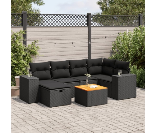 Set de sofás de jardín 7 pzas con cojines ratán sintético negro