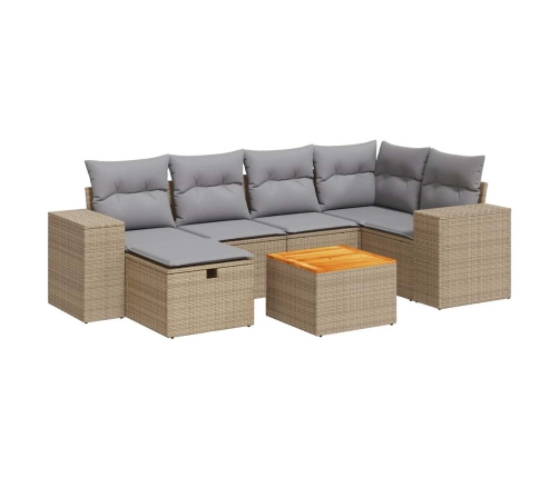 Set sofás de jardín 7 piezas y cojines ratán sintético beige