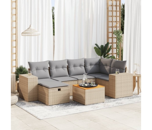 Set sofás de jardín 7 piezas y cojines ratán sintético beige