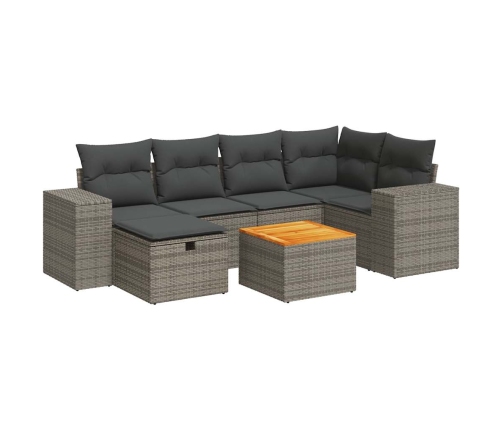 Set de sofás de jardín 7 pzas con cojines ratán sintético gris