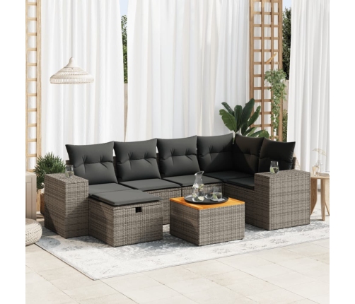 Set de sofás de jardín 7 pzas con cojines ratán sintético gris