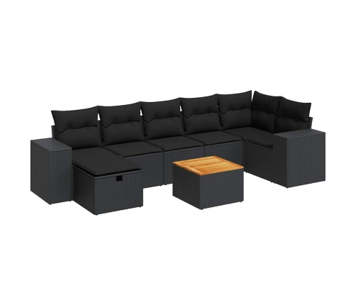 Set de sofás de jardín y cojines 8 piezas ratán sintético negro